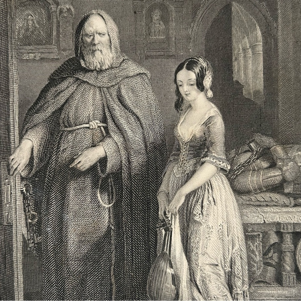 The Glee Maiden 8.5" x 5.25" Antique Engraving/Print